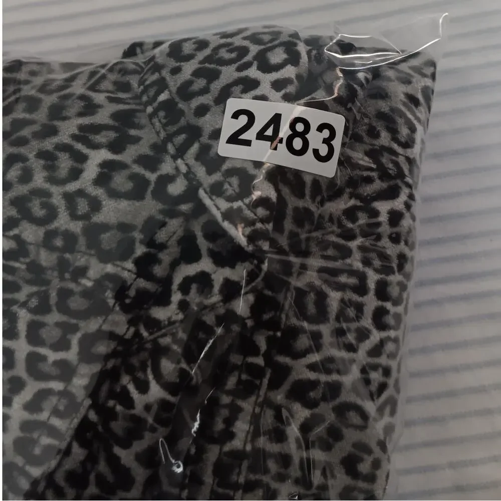 Chico's Brushed Flannel Jacket Womens 0 US 4/6 Gray Leopard Print Stretch Casual